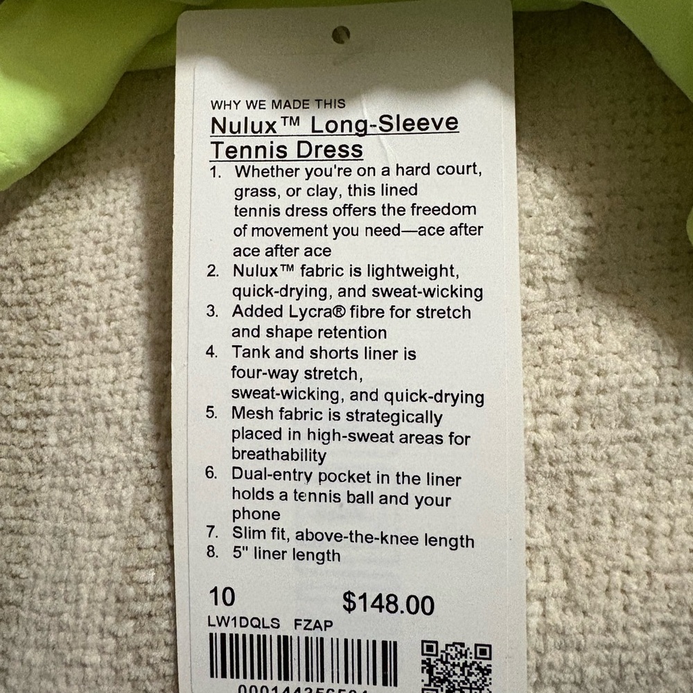 Lululemon Neon Yellow Long Sleeve tennis Dress with shorts size 4 - Picture 6 of 7